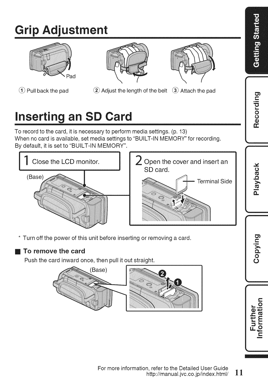 JVC GZ-HM960U, GZ-HM860U manual Grip Adjustment, An SD Card 