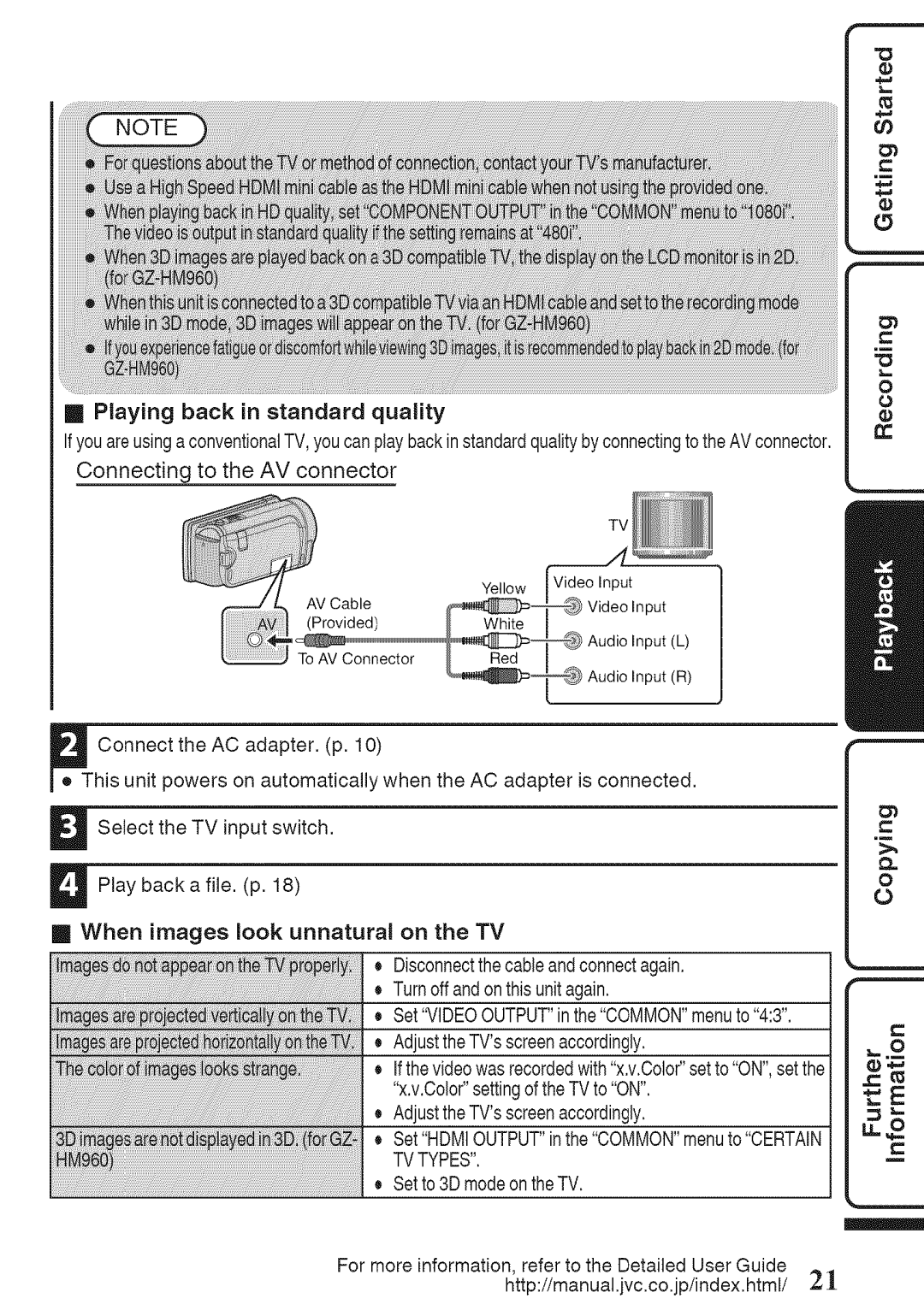 JVC GZ-HM960U, GZ-HM860U manual Playing back in standard quality 