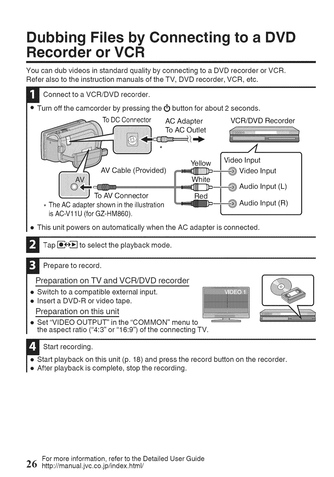 JVC GZ-HM860U, GZ-HM960U manual Dubbing Files by Connecting to a DVD Recorder or VCR, Vcr/Dvd 