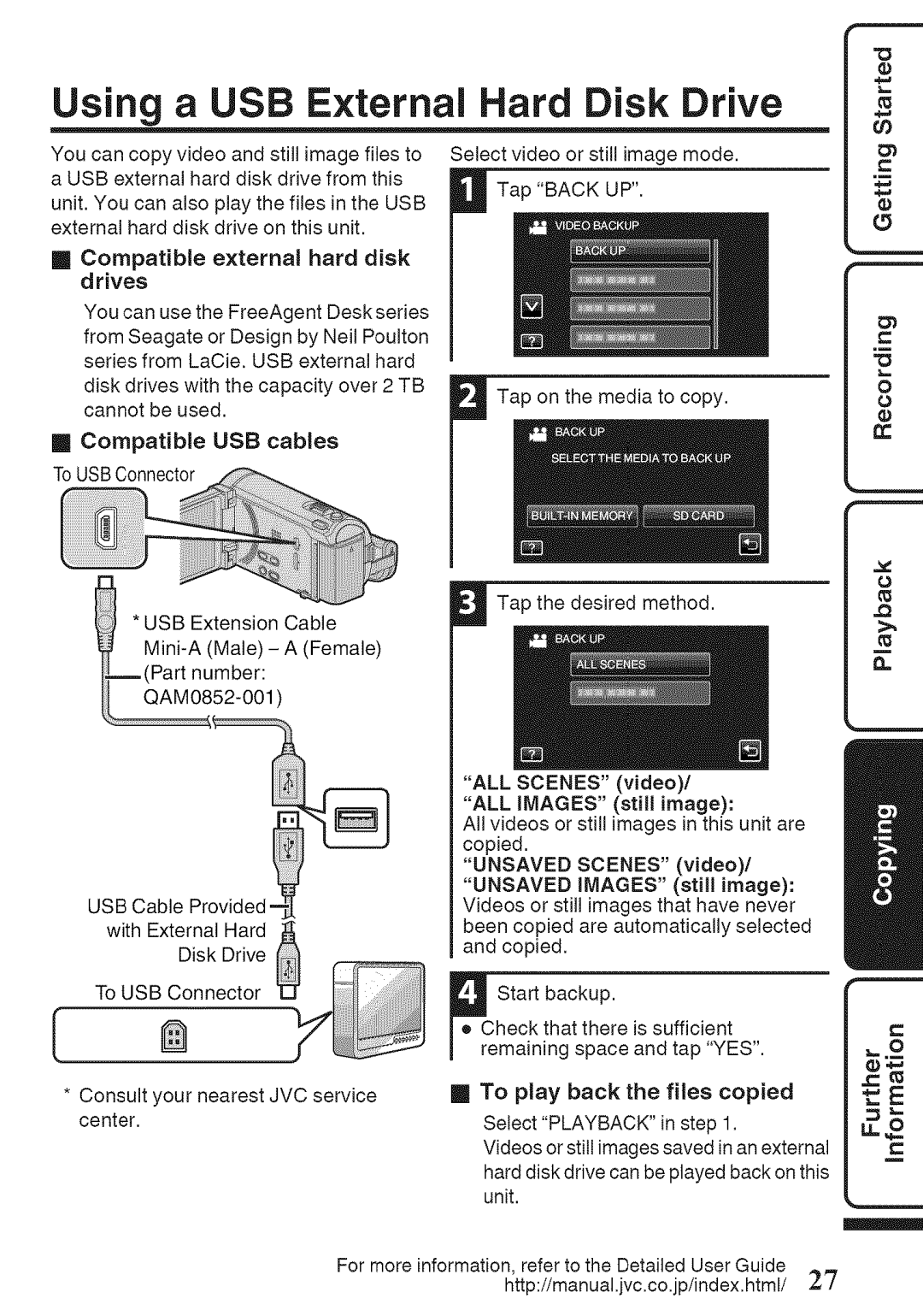 JVC GZ-HM960U, GZ-HM860U manual Using a USB External Hard Disk Drive, Video, Still, Images 