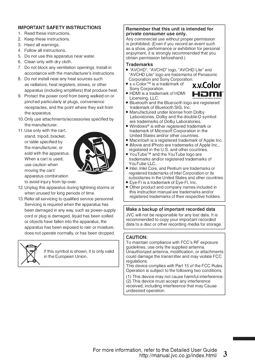 JVC GZ-HM960U, GZ-HM860U manual Color, IMPORTANT Safety iNSTRUCTiONS 