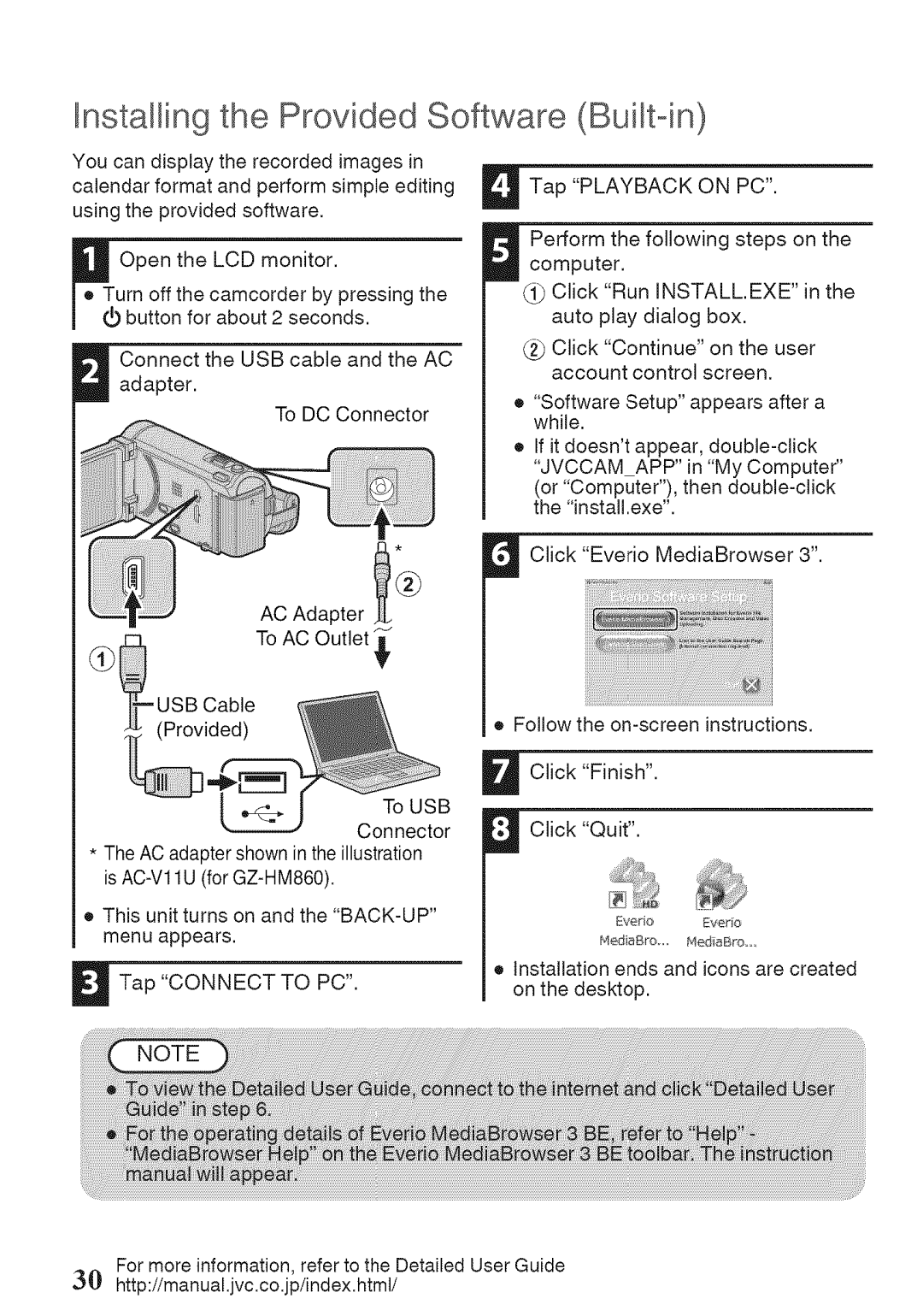 JVC GZ-HM860U, GZ-HM960U manual Installing the Provided Software Buibin 