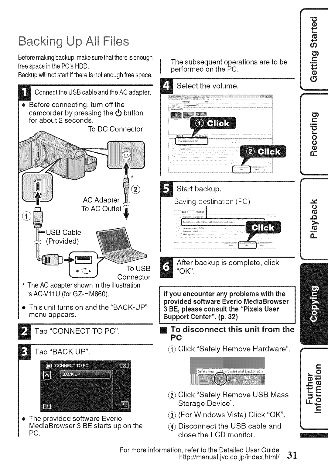 JVC GZ-HM960U, GZ-HM860U manual Backing Up All Files, After.backupOK is complete, click 