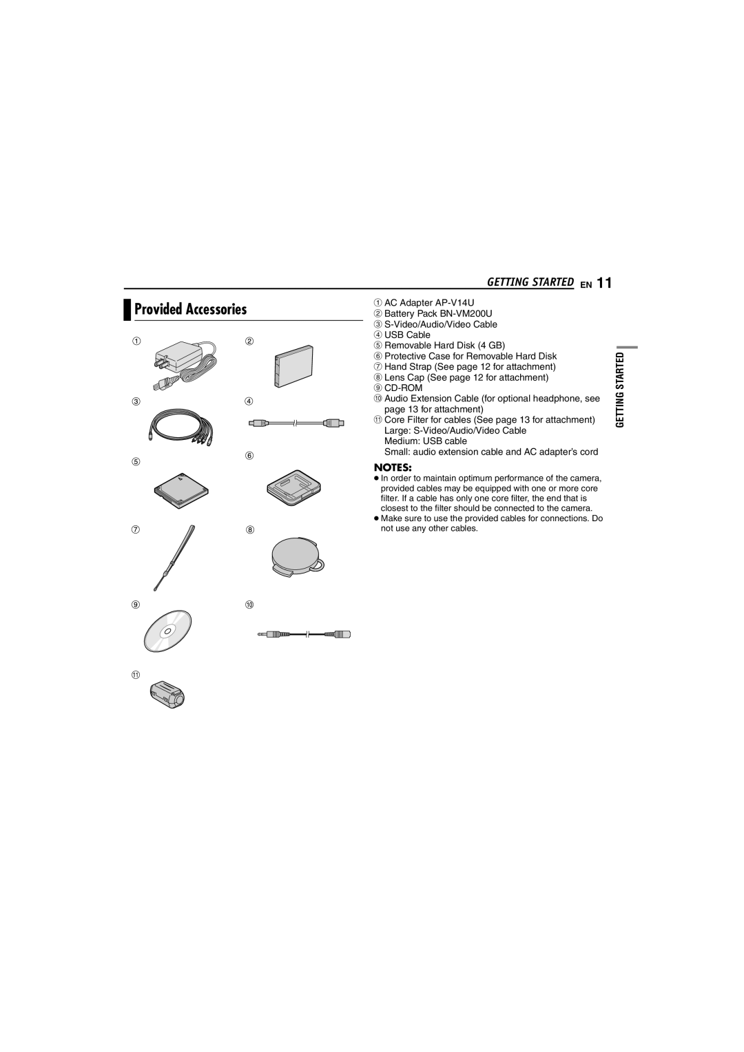 JVC GZ-MC100US instruction manual Provided Accessories 