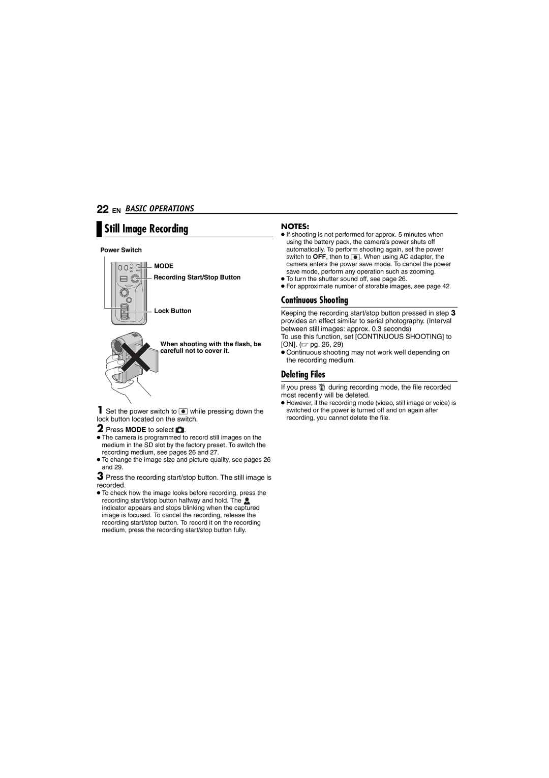 JVC GZ-MC100US instruction manual Still Image Recording, Continuous Shooting 