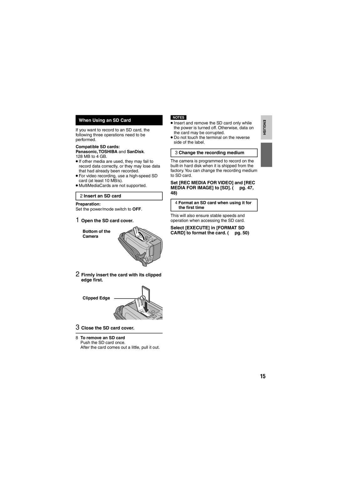 JVC GZ-MG155E/EK, GZ-MG135E/EK, GZ-MG130E/EK, GZ-MG255E/EK, GZ-MG275E/EK instruction manual When Using an SD Card 