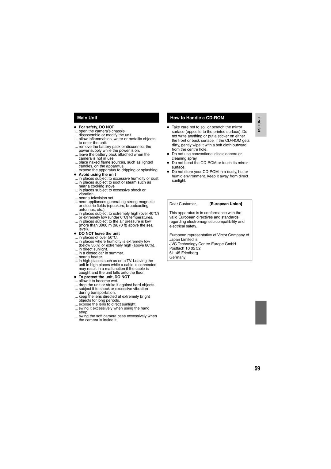 JVC GZ-MG275E/EK, GZ-MG155E/EK, GZ-MG135E/EK, GZ-MG130E/EK, GZ-MG255E/EK instruction manual Main Unit, How to Handle a CD-ROM 