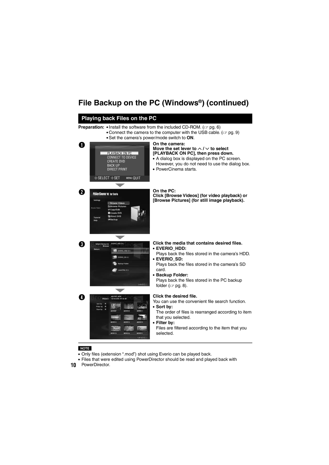 JVC GZ-MG155E/EK, GZ-MG135E/EK, GZ-MG130E/EK, GZ-MG255E/EK, GZ-MG275E/EK instruction manual Playing back Files on the PC 