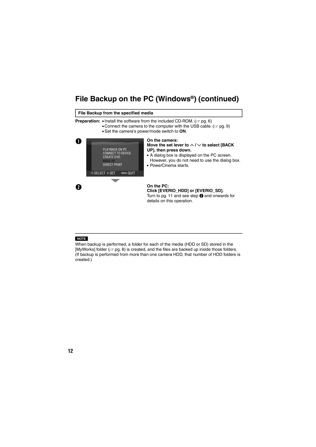 JVC GZ-MG130E/EK, GZ-MG155E/EK, GZ-MG135E/EK File Backup from the speciﬁed media, On the PC Click Everiohdd or Everiosd 