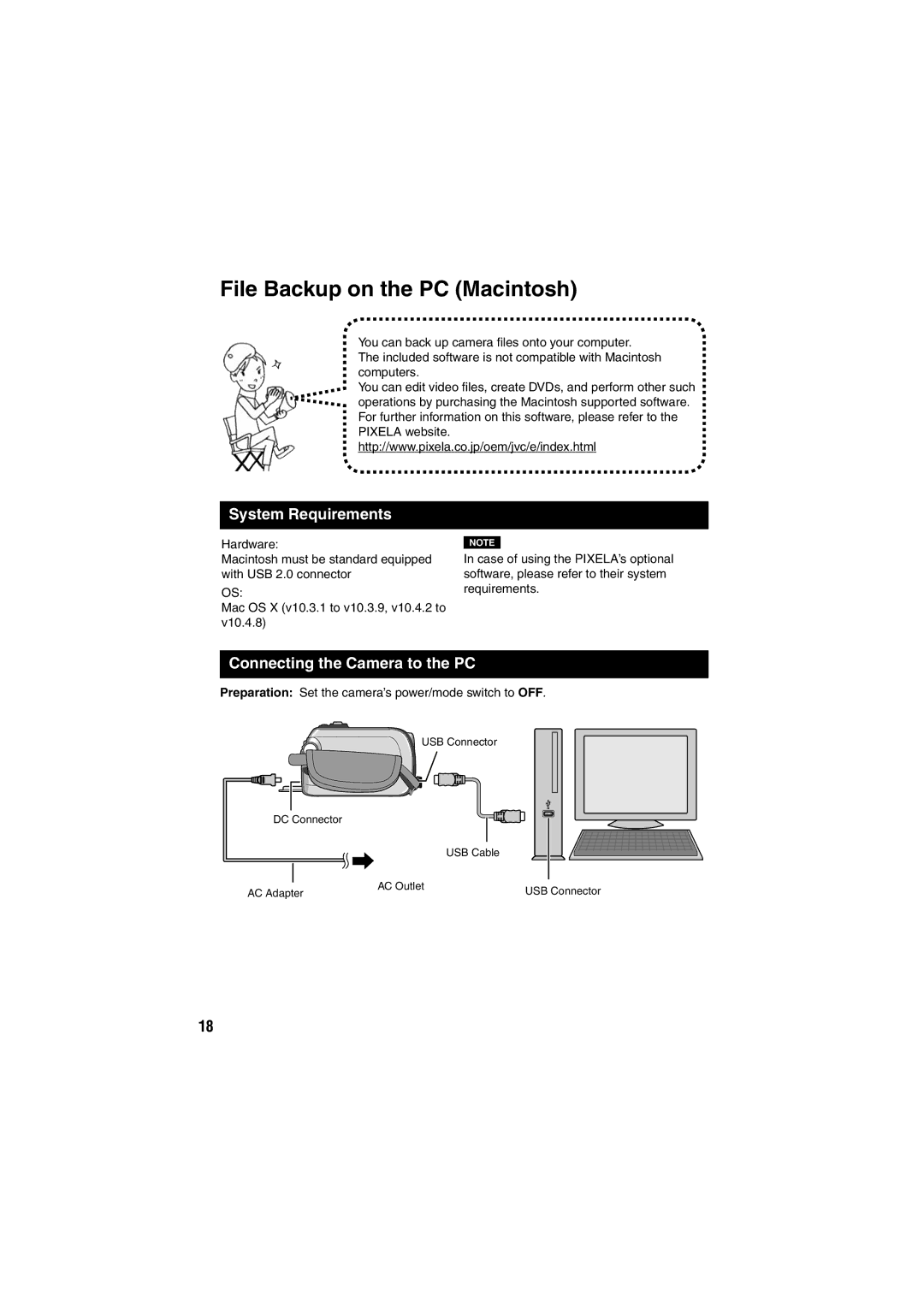 JVC GZ-MG255E/EK, GZ-MG155E/EK, GZ-MG135E/EK, GZ-MG130E/EK, GZ-MG275E/EK File Backup on the PC Macintosh, System Requirements 