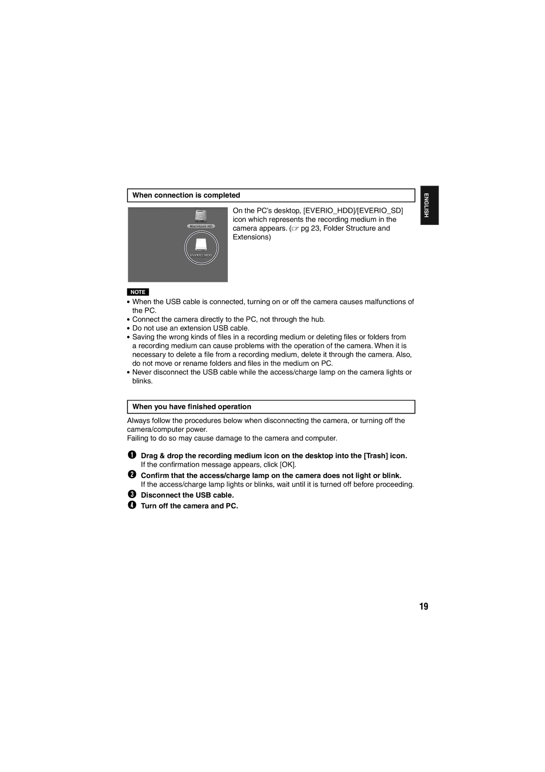 JVC GZ-MG275E/EK, GZ-MG155E/EK, GZ-MG135E/EK, GZ-MG130E/EK When connection is completed, When you have ﬁnished operation 