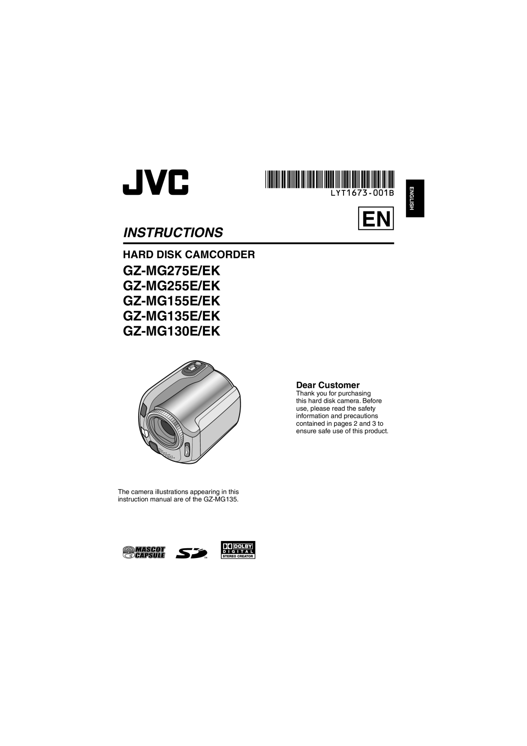 JVC instruction manual Instructions, GZ-MG275E/EK GZ-MG255E/EK GZ-MG155E/EK GZ-MG135E/EK GZ-MG130E/EK, English 