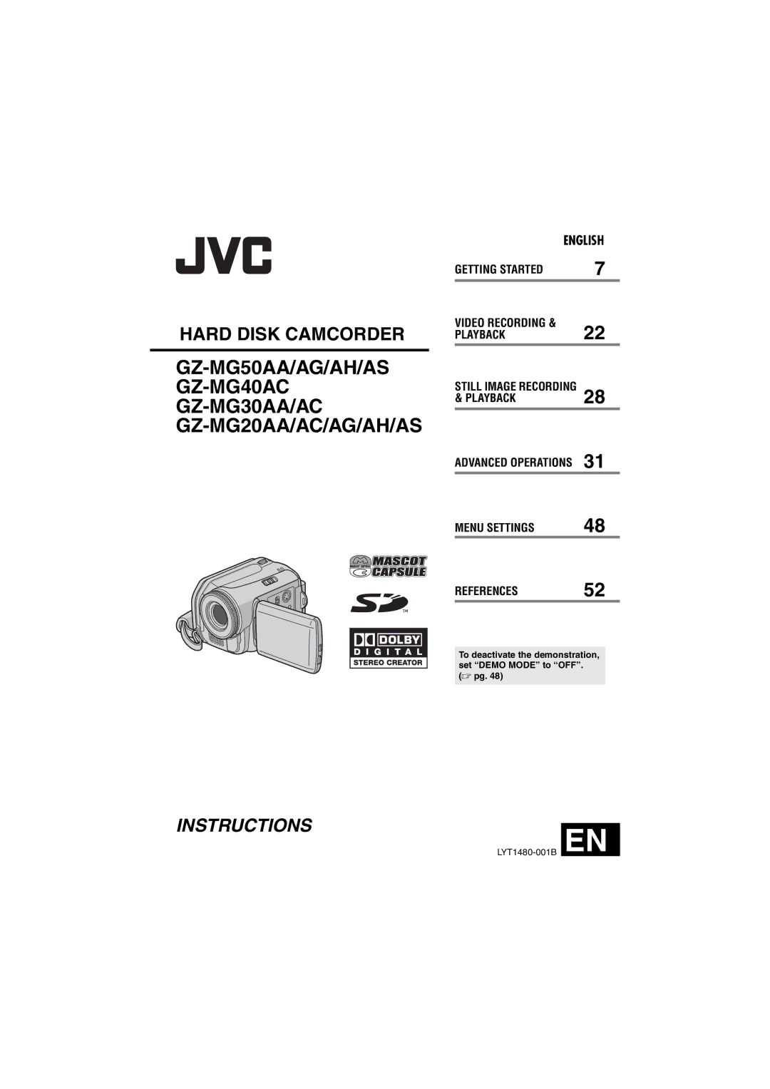 JVC GZ-MG20AC, GZ-MG20AS, GZ-MG30AC, GZ-MG20AG, GZ-MG30AA, GZ-MG20AH, GZ-MG40AC, GZ-MG50AA, GZ-MG50AS manual Instructions 