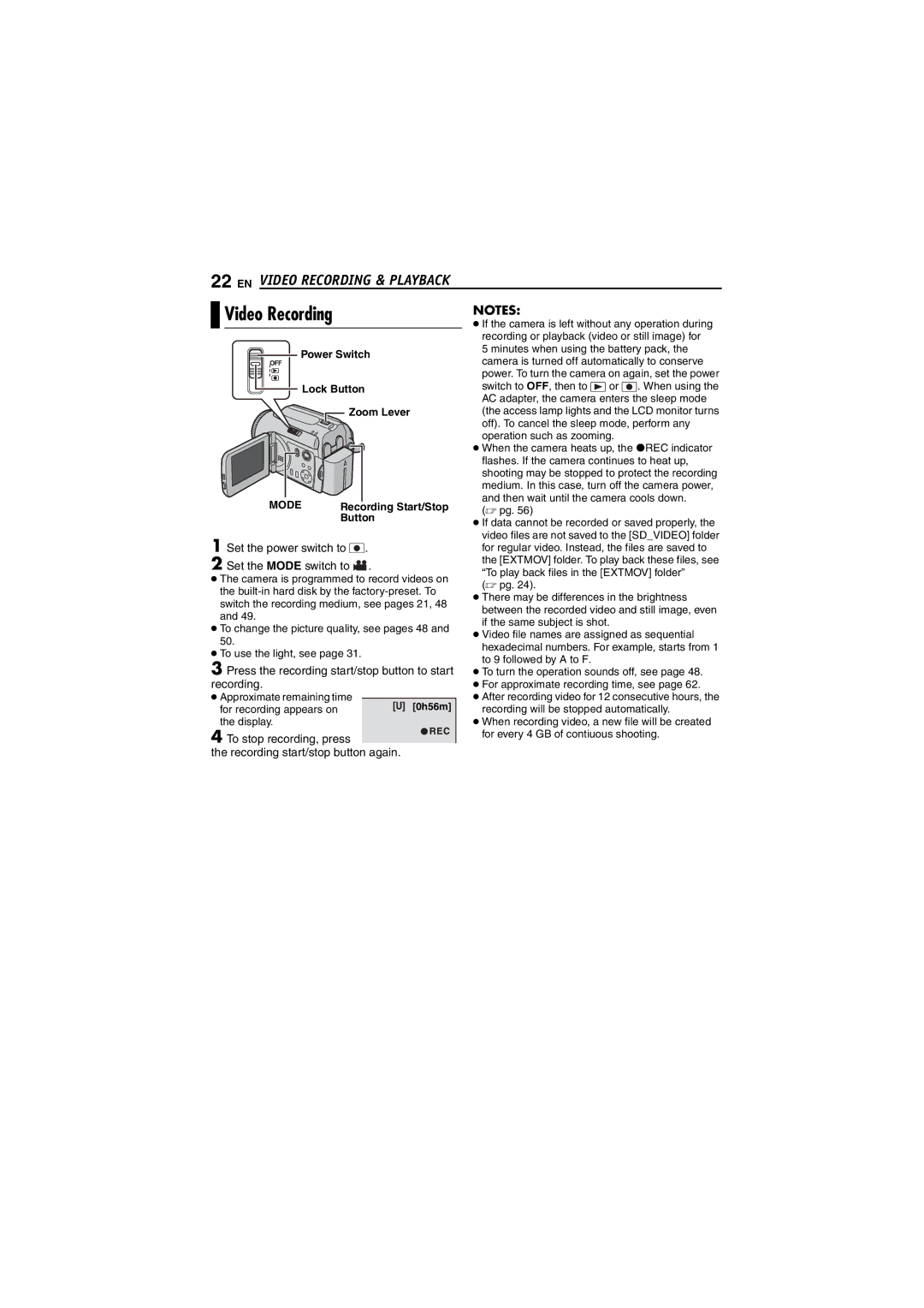 JVC GZ-MG50AG, GZ-MG20AS, GZ-MG20AC, GZ-MG30AC Video Recording, Press the recording start/stop button to start recording 