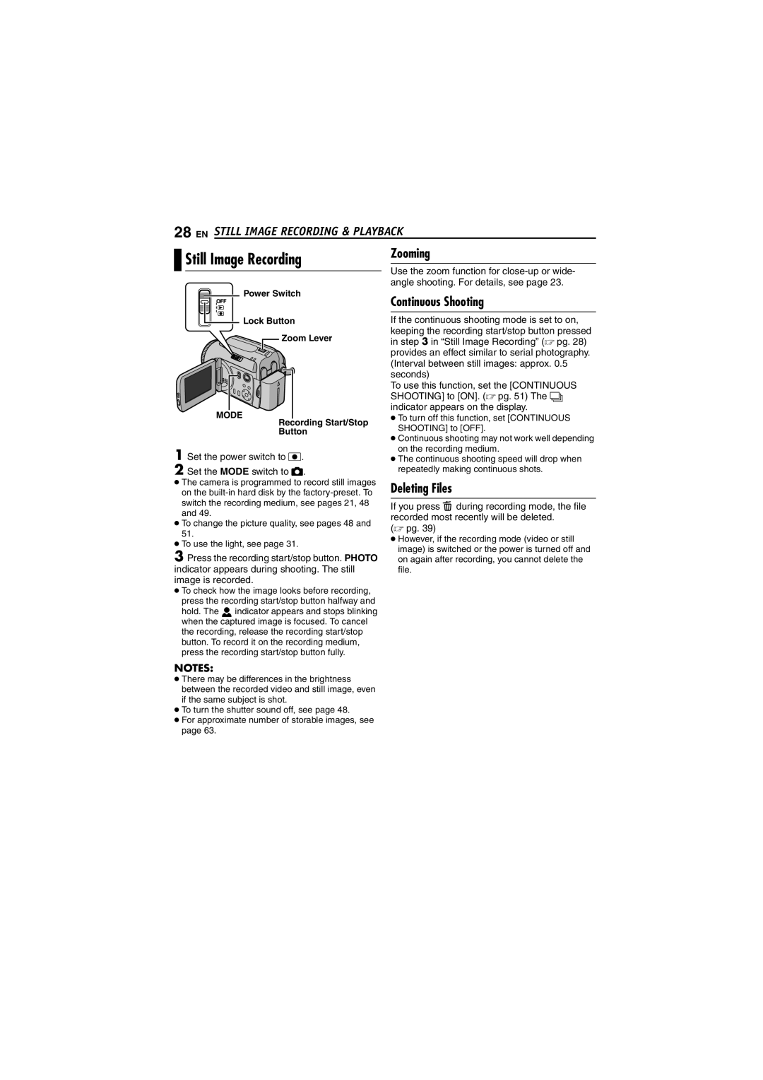 JVC GZ-MG30AA, GZ-MG20AS, GZ-MG20AC, GZ-MG30AC, GZ-MG20AG, GZ-MG20AH, GZ-MG40AC manual Still Image Recording, Continuous Shooting 