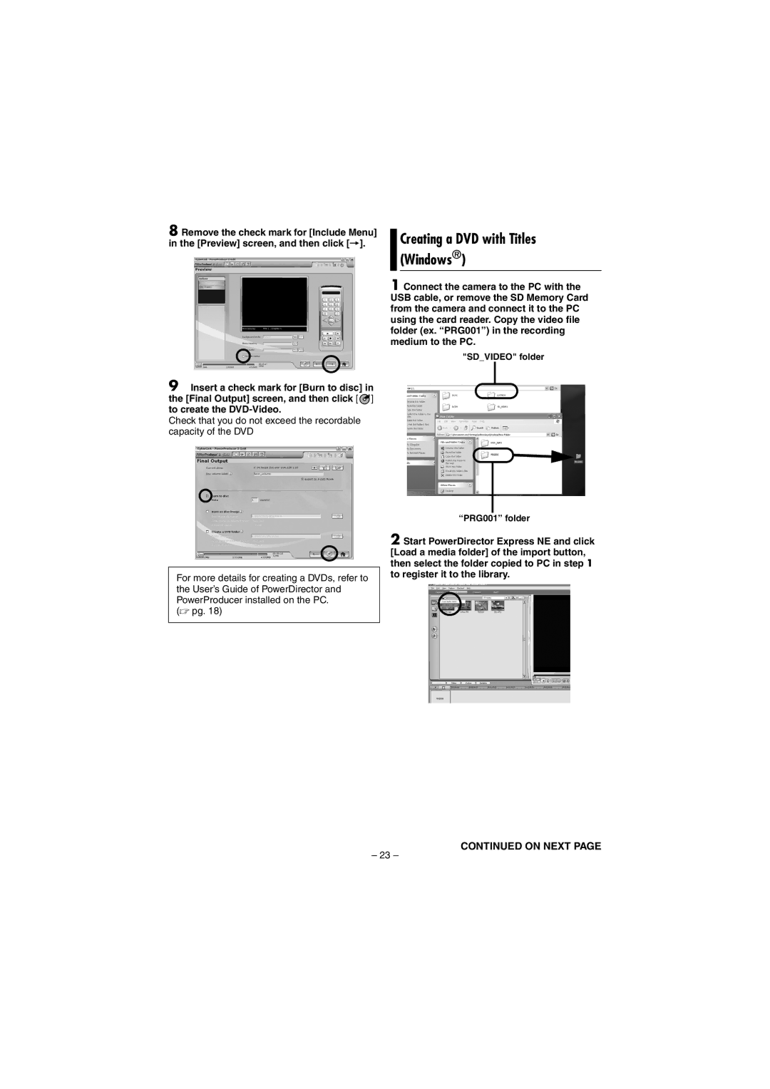 JVC GZ-MG20AG, GZ-MG20AS, GZ-MG20AC, GZ-MG30AC, GZ-MG30AA, GZ-MG20AH, GZ-MG40AC, GZ-MG50AA Creating a DVD with Titles Windows 