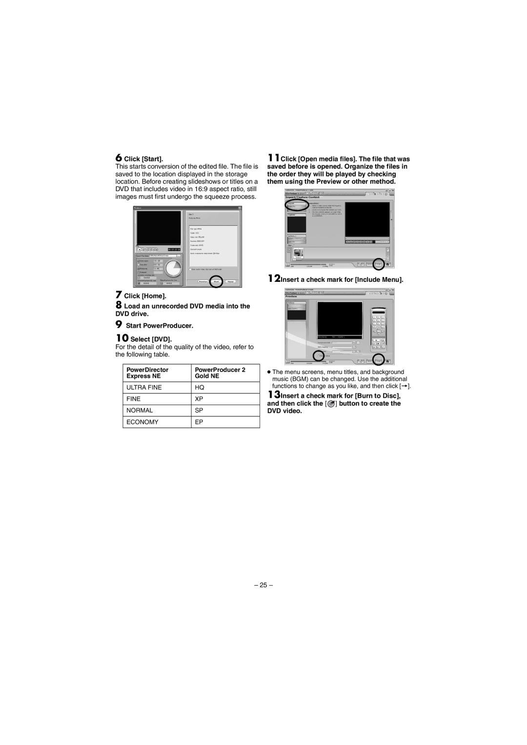 JVC GZ-MG20AH, GZ-MG20AS, GZ-MG20AC, GZ-MG30AC, GZ-MG20AG manual Click Start, 12Insert a check mark for Include Menu, DVD video 