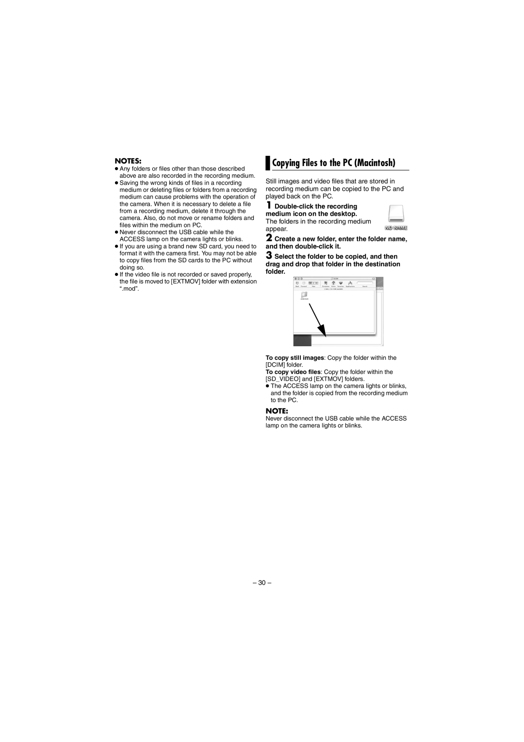 JVC GZ-MG50AG, GZ-MG20AS, GZ-MG20AC, GZ-MG30AC, GZ-MG20AG, GZ-MG30AA, GZ-MG20AH, GZ-MG40AC Copying Files to the PC Macintosh 