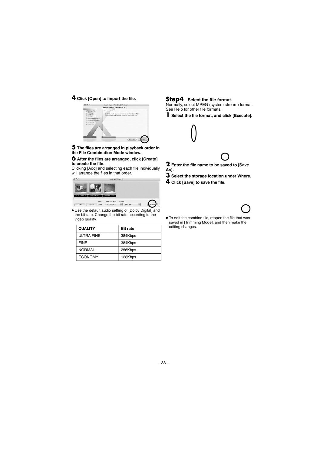 JVC GZ-MG20AC, GZ-MG20AS, GZ-MG30AC, GZ-MG20AG, GZ-MG30AA, GZ-MG20AH, GZ-MG40AC, GZ-MG50AA, GZ-MG50AS manual Select the file format 