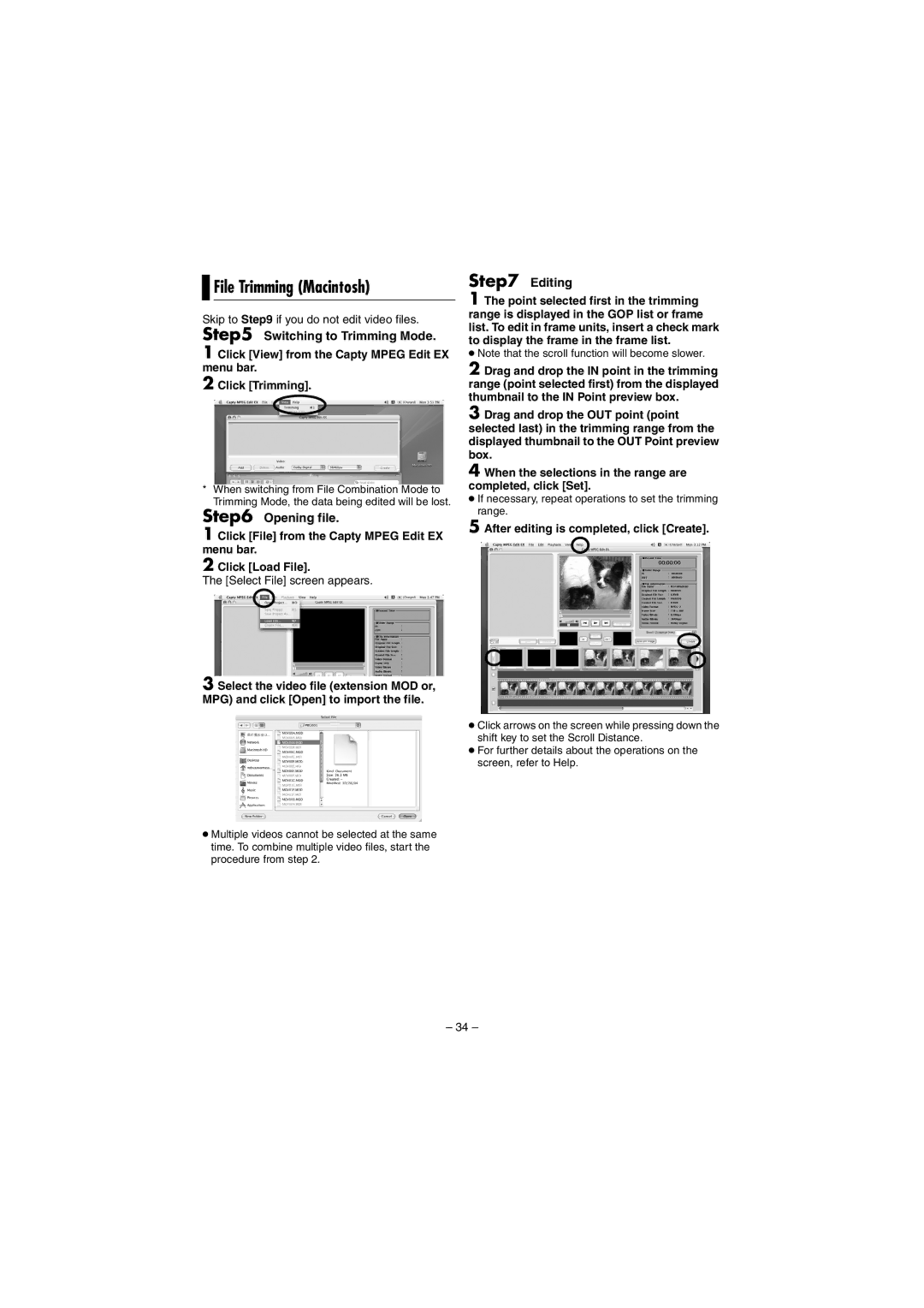 JVC GZ-MG30AC, GZ-MG20AS manual File Trimming Macintosh, Skip to if you do not edit video files, Select File screen appears 