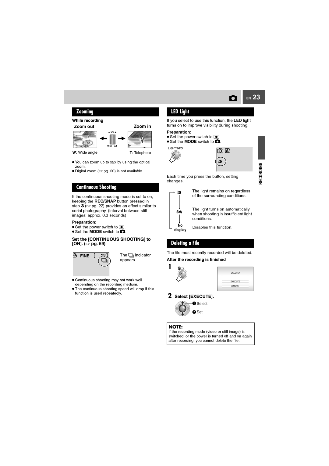 JVC GZ-MG27AA manual Set the Continuous Shooting to ON.  pg, Fine 