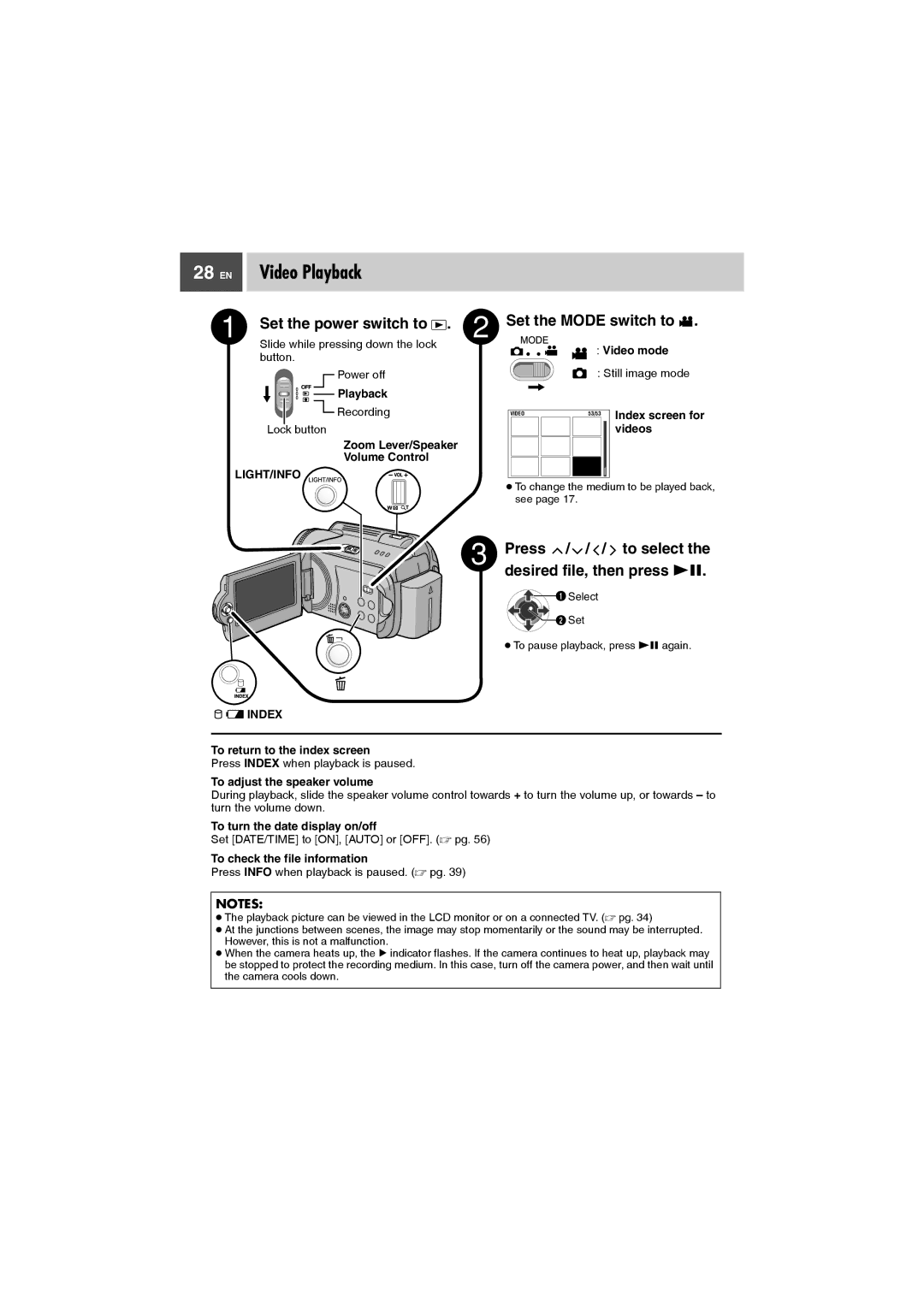 JVC GZ-MG27AA manual EN Video Playback 