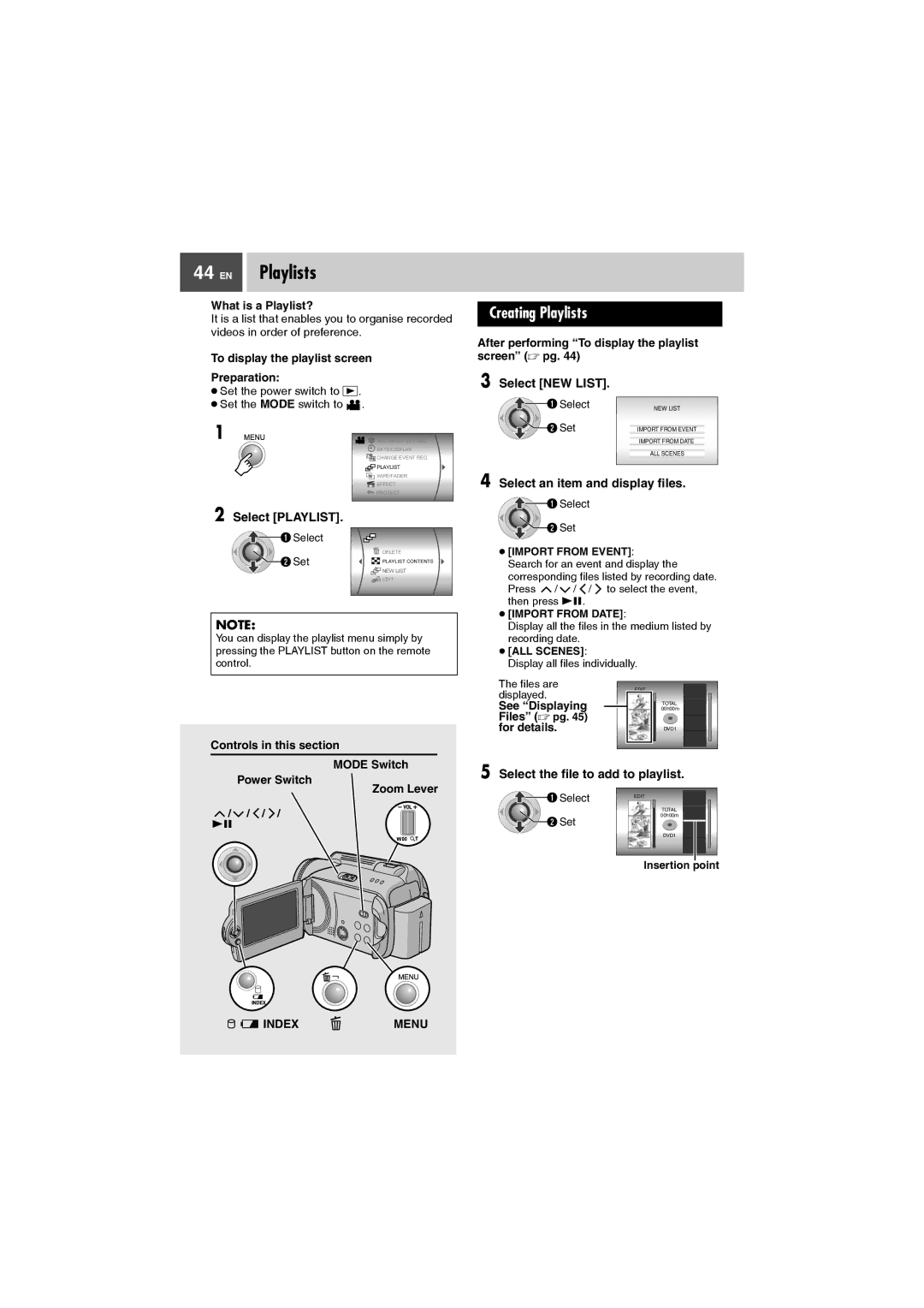 JVC GZ-MG27AA manual EN Playlists, Creating Playlists 