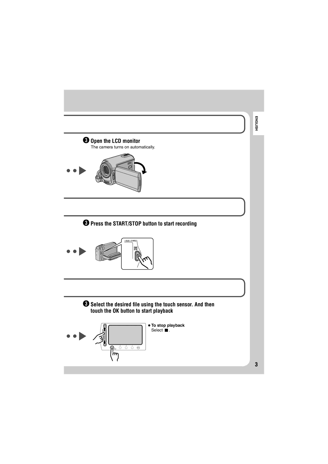 JVC GZ-MG365, GZ-MG330, GZ-MG335 manual Camera turns on automatically, To stop playback, Select L 