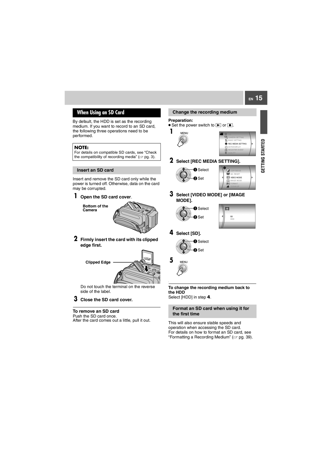 JVC GZ-MG27U, GZ-MG37U manual When Using an SD Card 