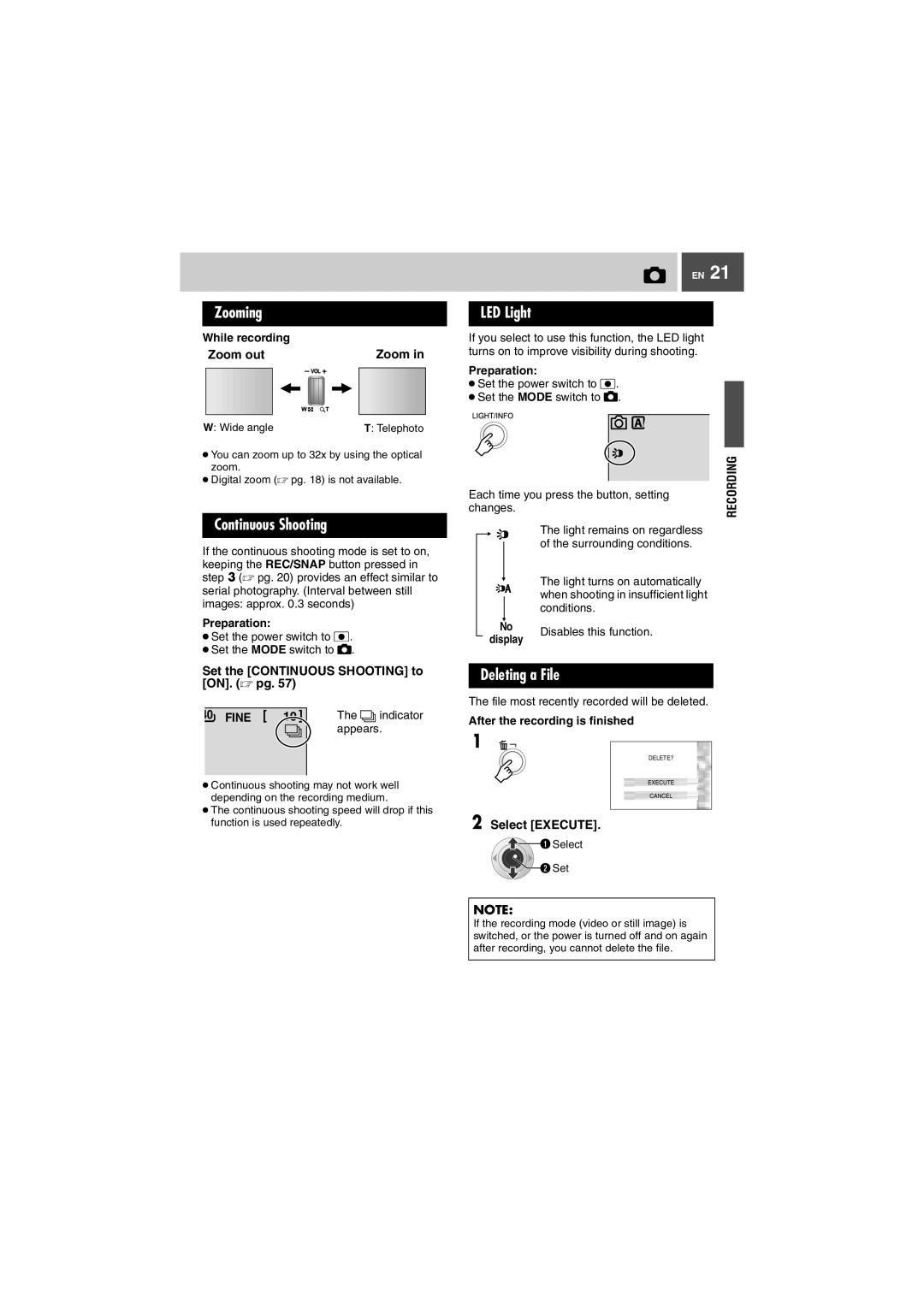 JVC GZ-MG27U, GZ-MG37U manual Set the Continuous Shooting to ON.  pg, Fine 