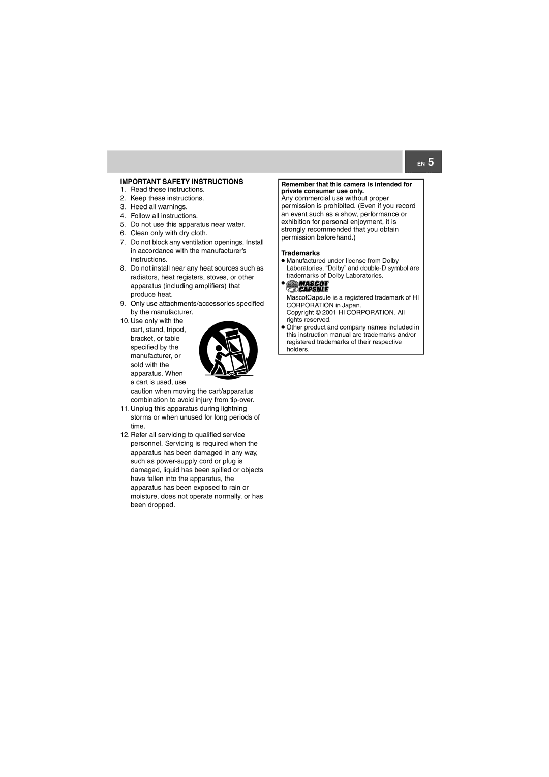 JVC GZ-MG27U, GZ-MG37U manual Important Safety Instructions, Trademarks 