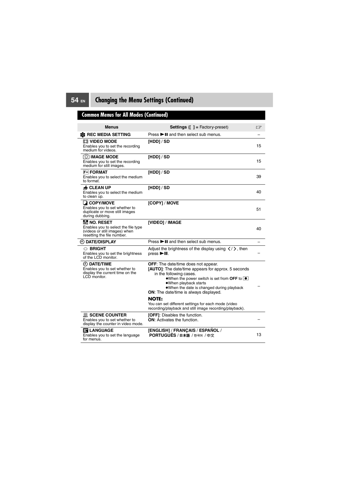 JVC GZ-MG37U, GZ-MG27U manual EN Changing the Menu Settings 