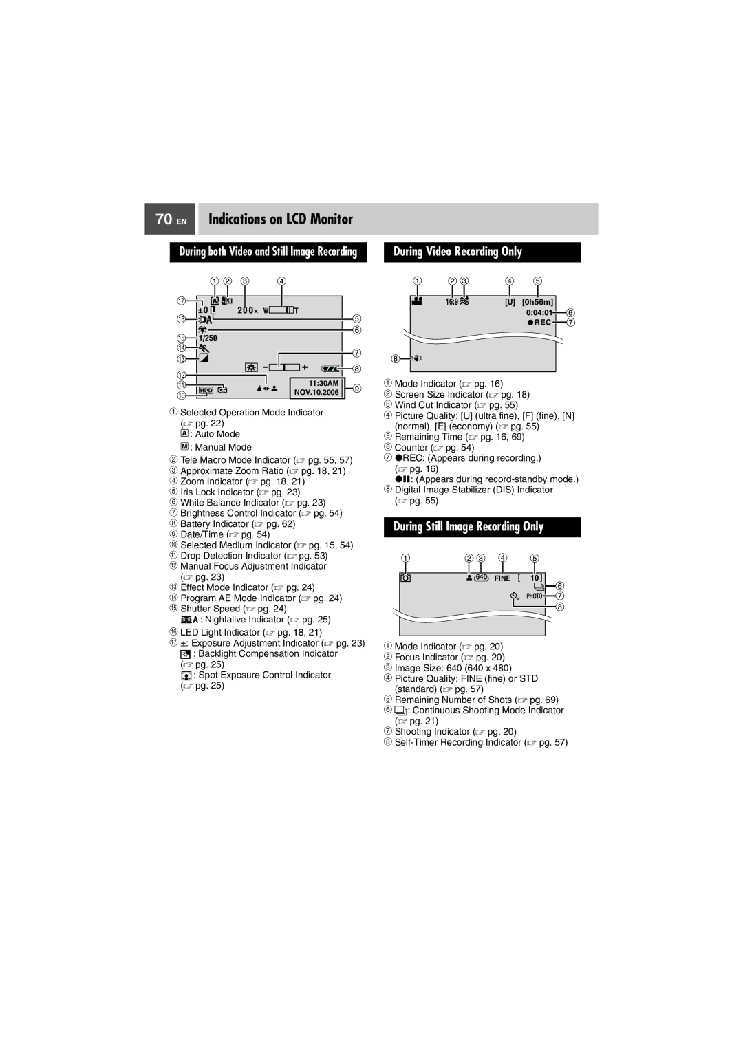 JVC GZ-MG37U, GZ-MG27U manual EN Indications on LCD Monitor, During Still Image Recording Only, 169 