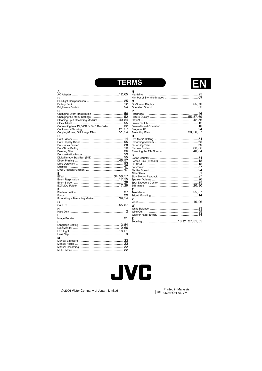 JVC GZ-MG37U, GZ-MG27U manual 55, 57, 38, 56 