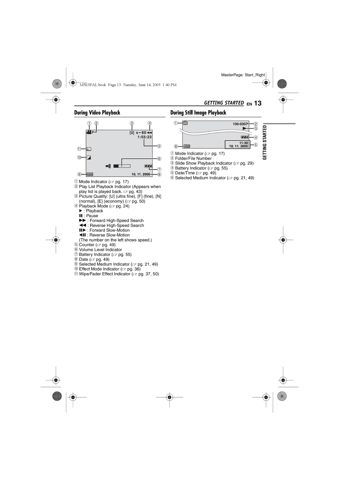 JVC GZ-MG40E/EK manual During Video Playback During Still Image Playback 