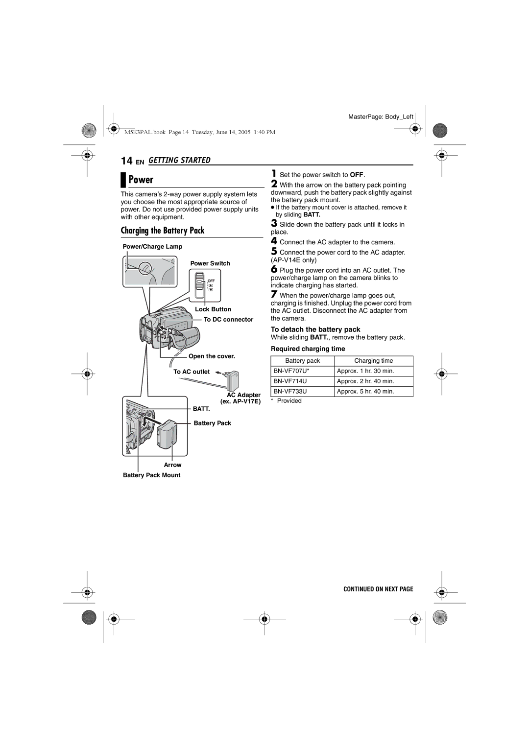 JVC GZ-MG40E/EK manual Power, Charging the Battery Pack, Required charging time 