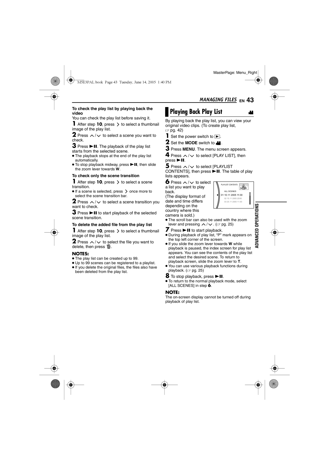 JVC GZ-MG40E/EK manual To check the play list by playing back, Video, To check only the scene transition 