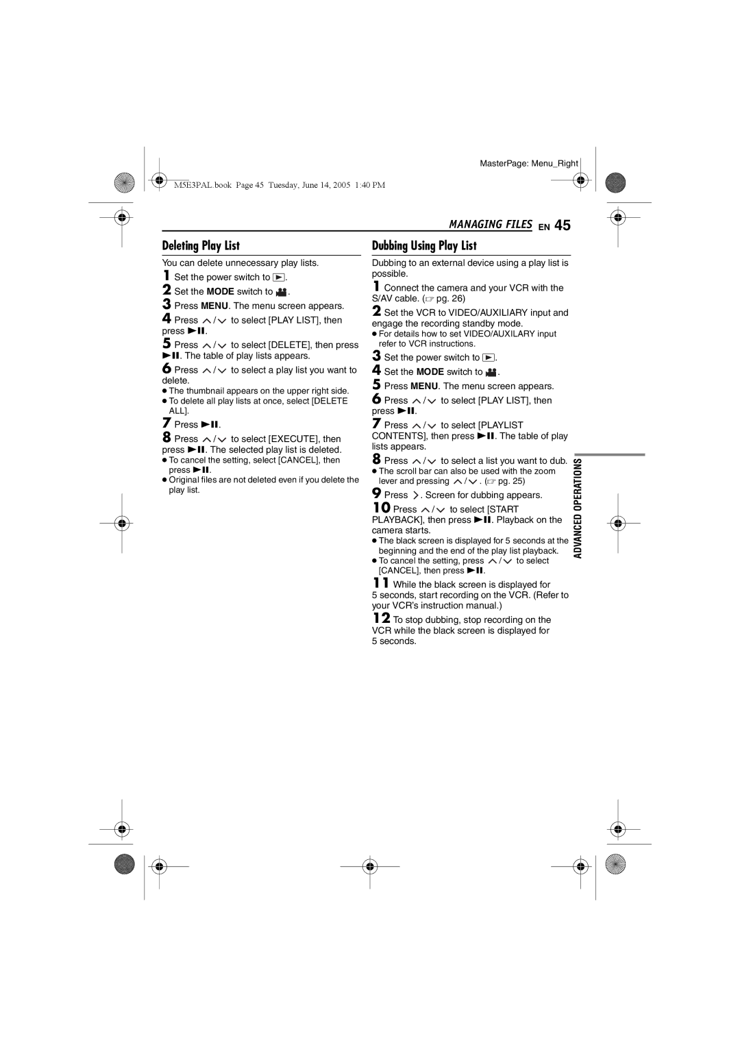 JVC GZ-MG40E/EK manual Managing Files EN, Deleting Play List 