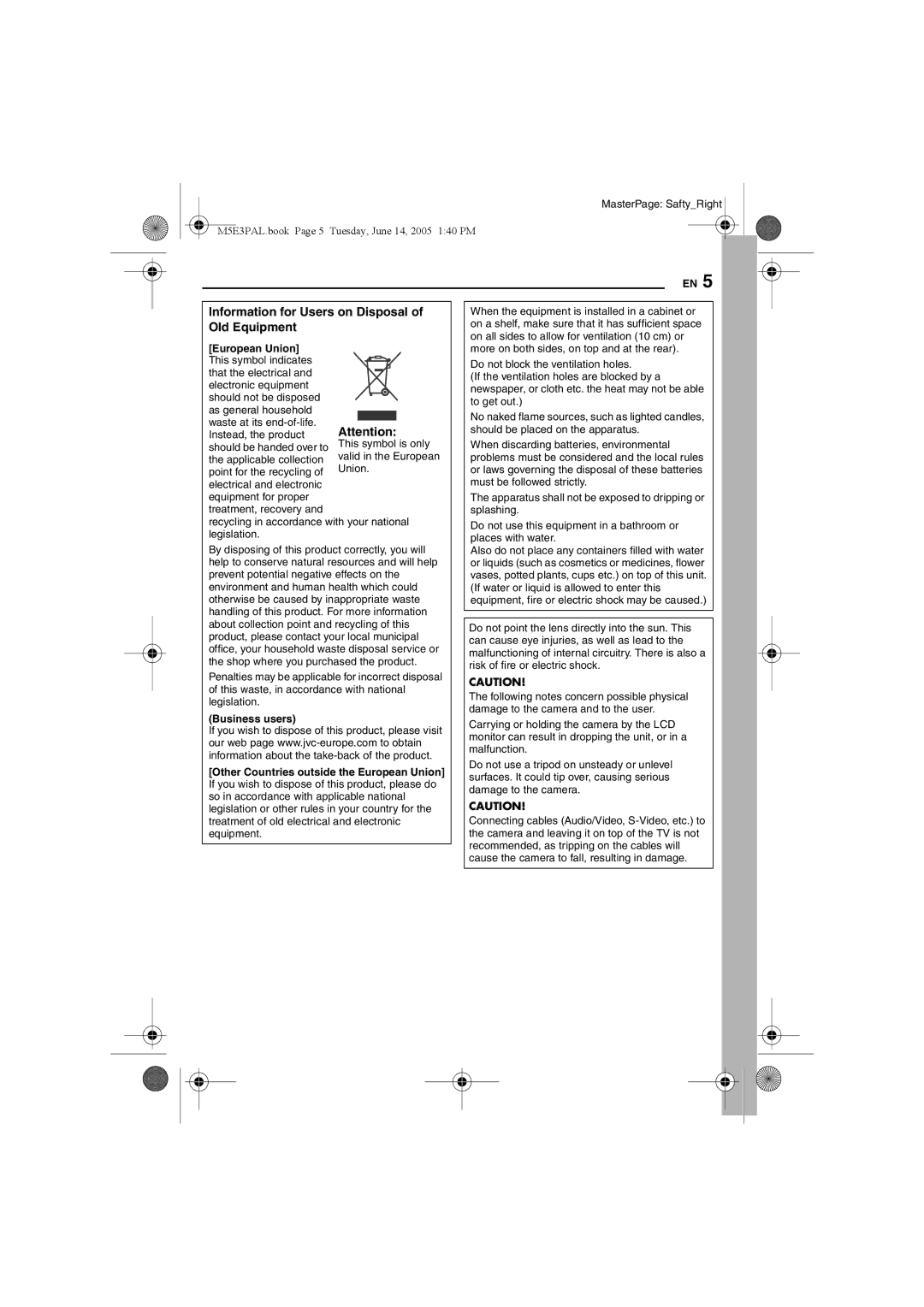 JVC GZ-MG40E/EK manual Information for Users on Disposal of Old Equipment, European Union 