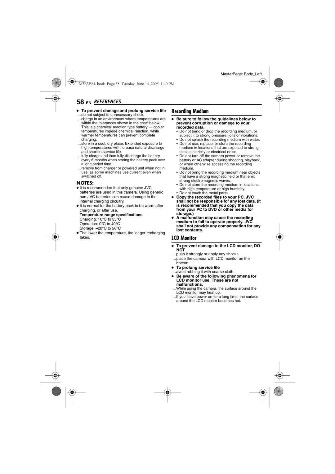 JVC GZ-MG40E/EK manual Recording Medium, LCD Monitor 