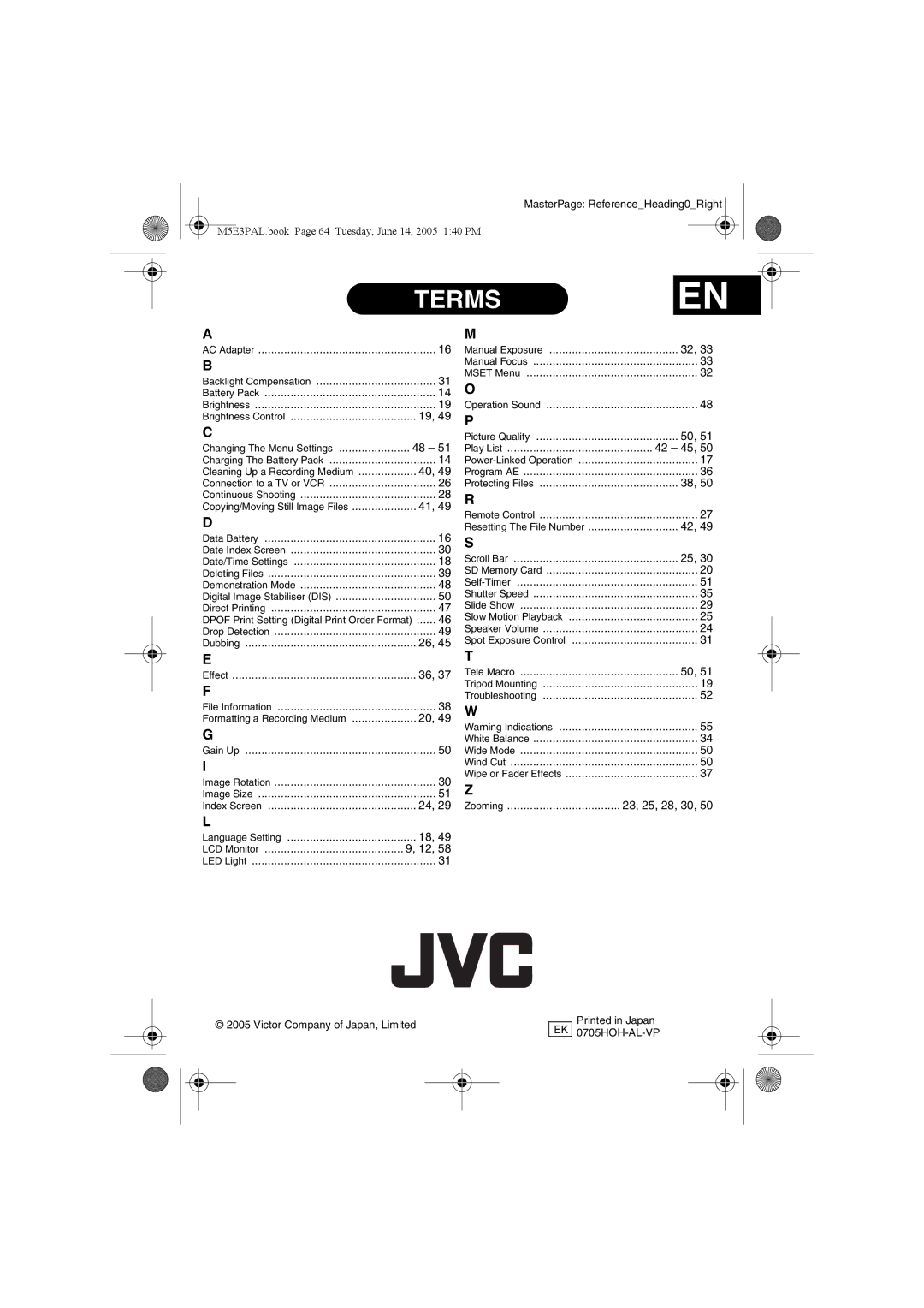 JVC GZ-MG40E/EK manual Termsen 