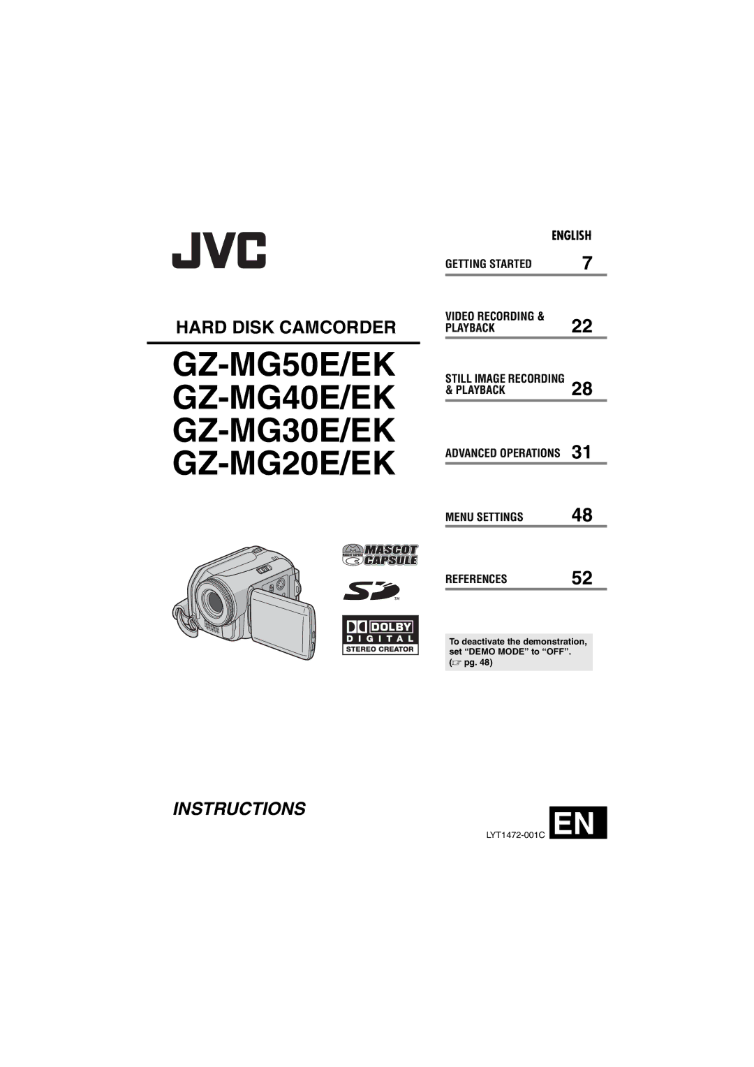 JVC GZ-MG20EK, GZ-MG40EK, GZ-MG30EK, GZ-MG50EK manual GZ-MG50E/EK GZ-MG40E/EK GZ-MG30E/EK GZ-MG20E/EK 