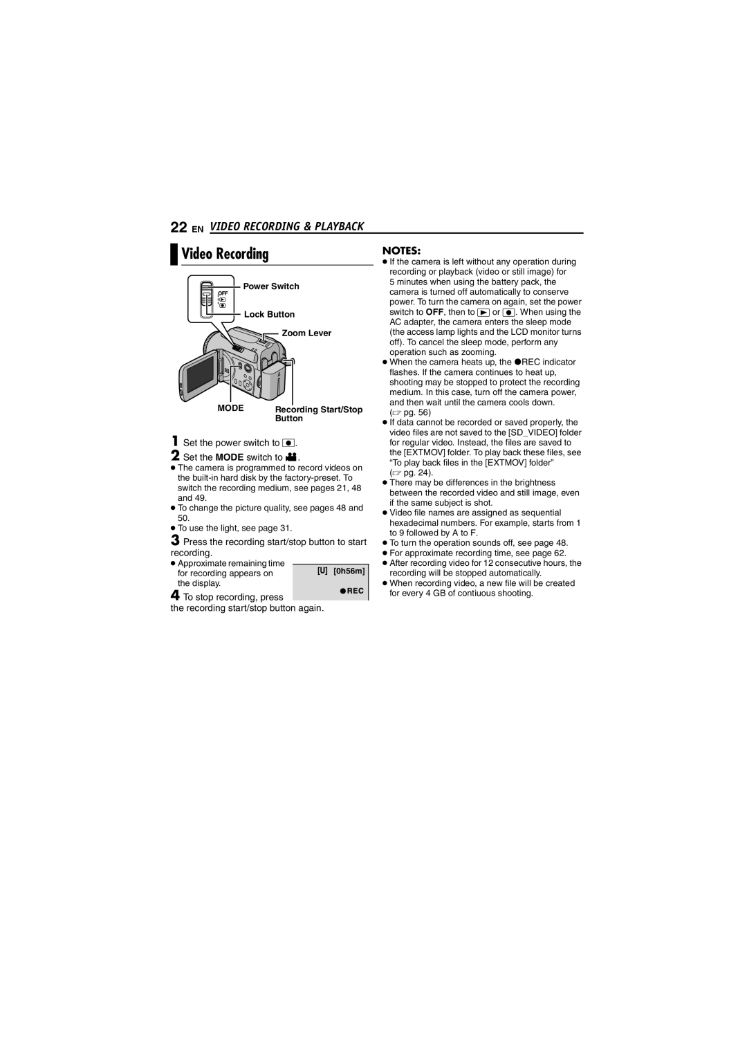 JVC GZ-MG50EK, GZ-MG40EK, GZ-MG20EK, GZ-MG30E manual Video Recording, Press the recording start/stop button to start recording 