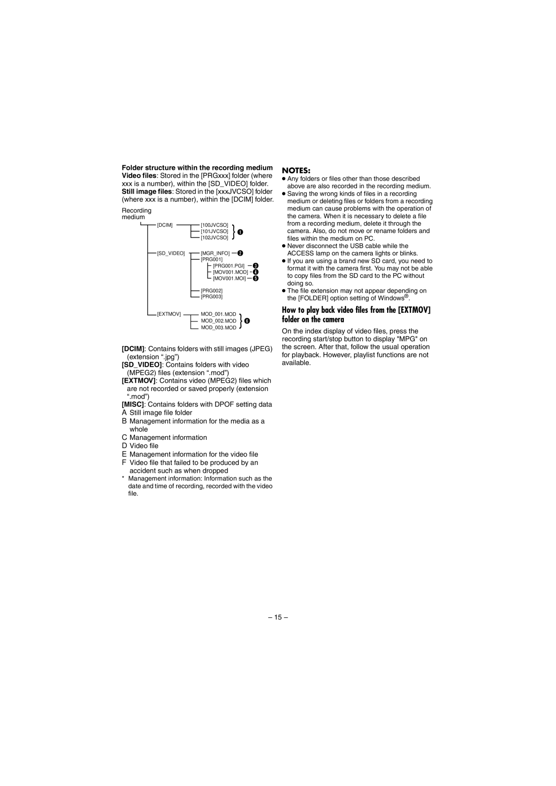 JVC GZ-MG50E, GZ-MG40EK manual Dcim Contains folders with still images Jpeg extension .jpg, Accident such as when dropped 