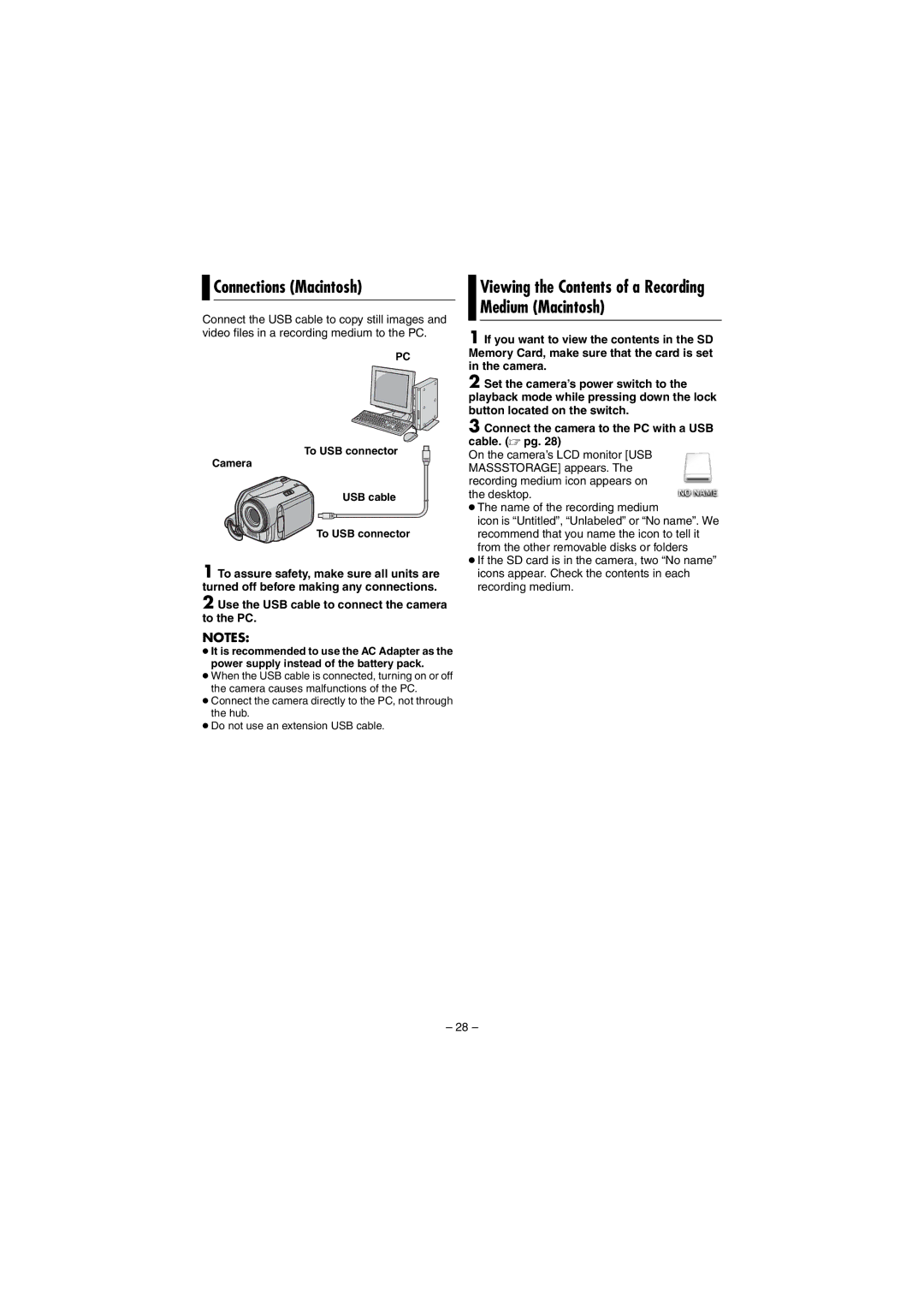 JVC GZ-MG40EK, GZ-MG20EK, GZ-MG30EK manual Connections Macintosh, Viewing the Contents of a Recording Medium Macintosh 