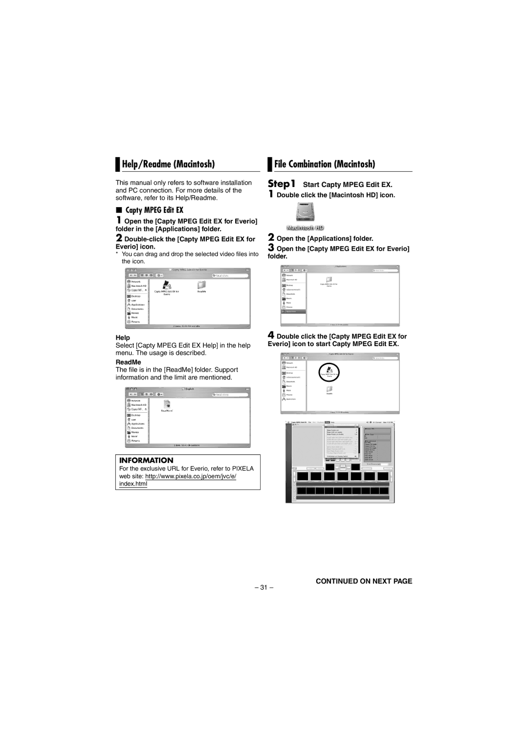 JVC GZ-MG40EK, GZ-MG20EK, GZ-MG30EK, GZ-MG50EK manual Help/Readme Macintosh, File Combination Macintosh, ReadMe 