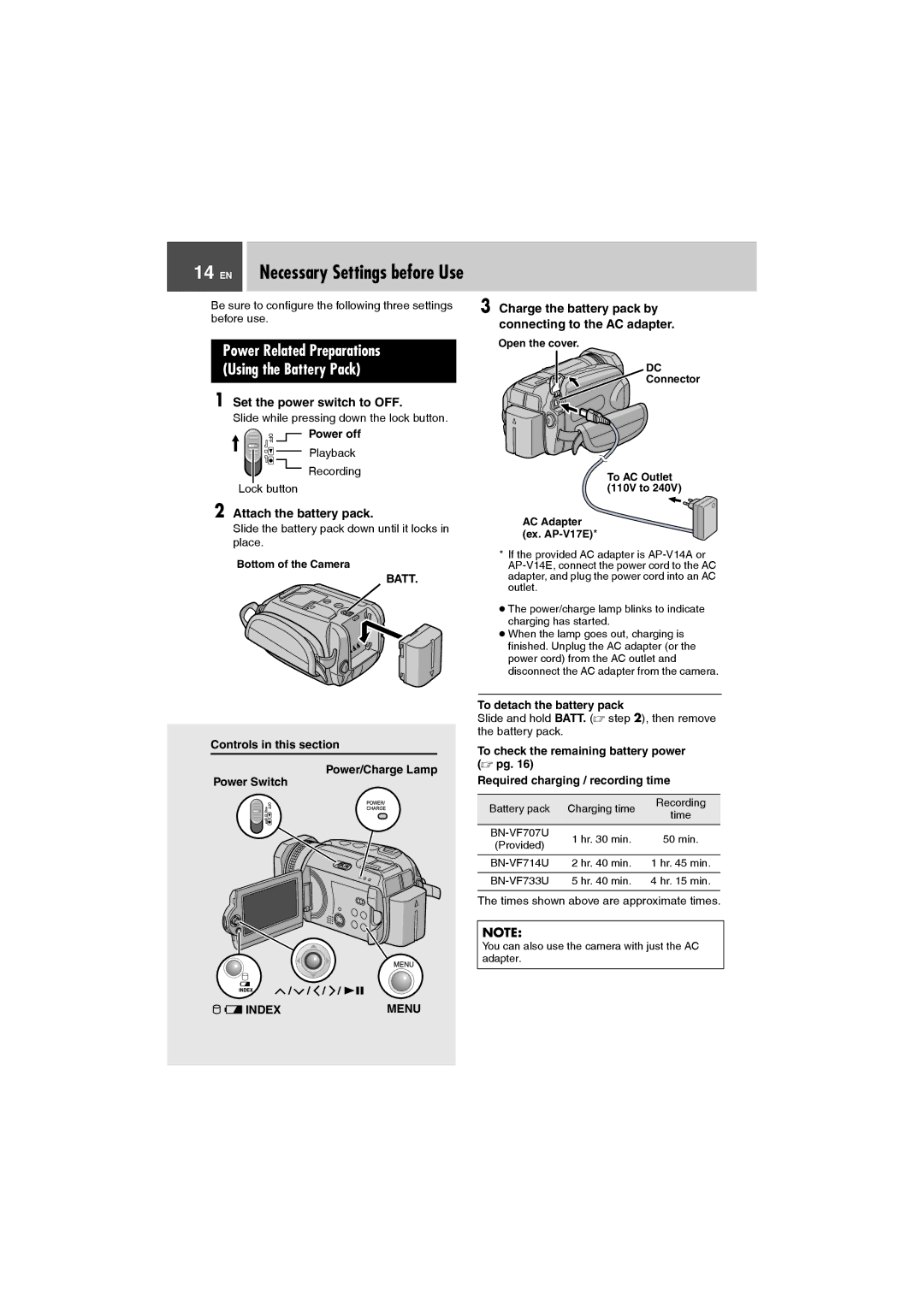 JVC GZ-MG505AA, GZ-MG505AH, GZ-MG505AG, GZ-MG505AS manual Power Related Preparations, Using the Battery Pack 