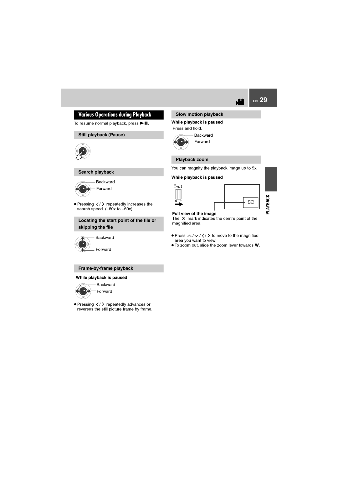 JVC GZ-MG505AG, GZ-MG505AH Still playback Pause Search playback, Locating the start point of the file or Skipping the file 