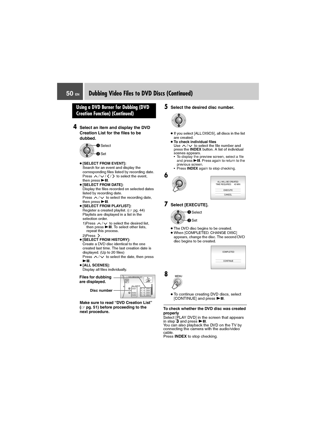 JVC GZ-MG505AA, GZ-MG505AH, GZ-MG505AG, GZ-MG505AS EN Dubbing Video Files to DVD Discs, Files for dubbing, Are displayed 