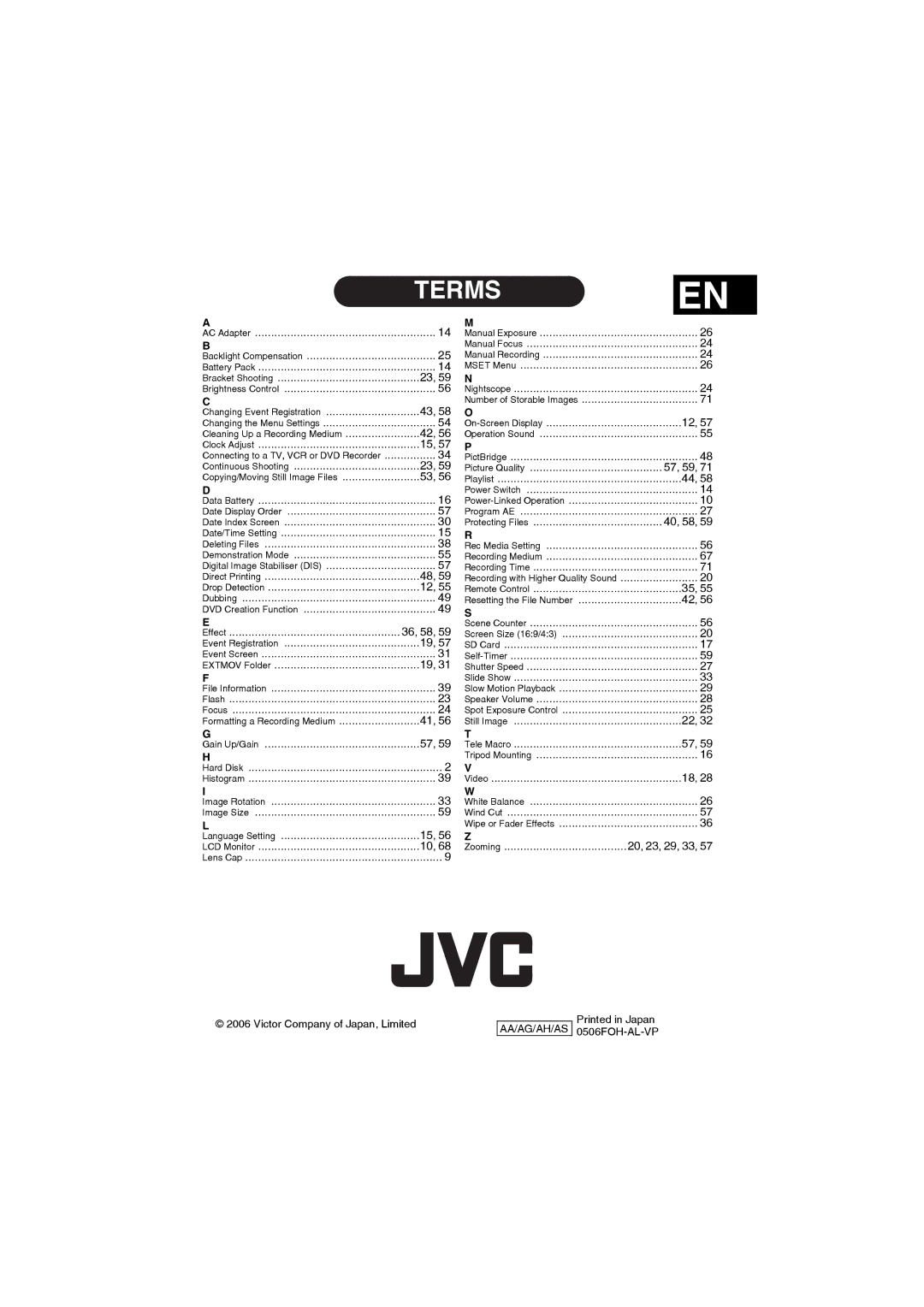 JVC GZ-MG505AH, GZ-MG505AG, GZ-MG505AA, GZ-MG505AS manual 57, 59, 40, 58 